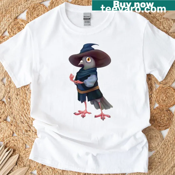 Illustration of a pigeon as a wizard with a wand and hat