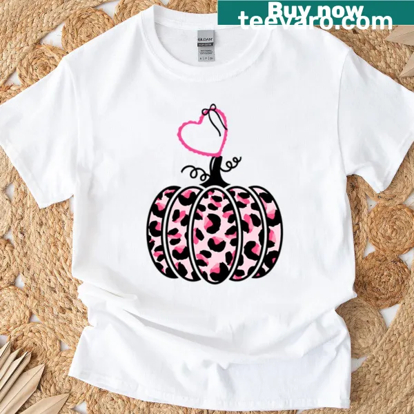 Halloween T-shirt with pumpkin heart and leopard print