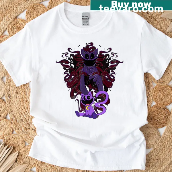 Poppy Playtime themed t-shirt featuring a cat in shadows