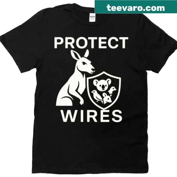 T-shirt with the phrase 'Protect Wires' and a safety-themed graphic