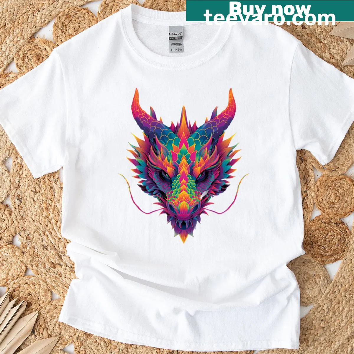 Illustration of a dragon on Psychedelic Neon T-shirt — on a men's t-shirt