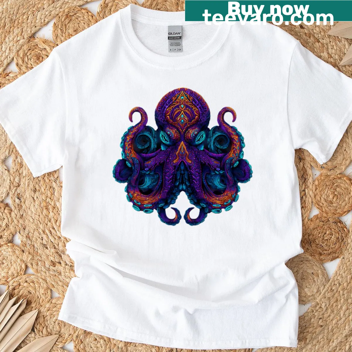 Psychedelic octopus illustration T-shirt — on a men's t-shirt
