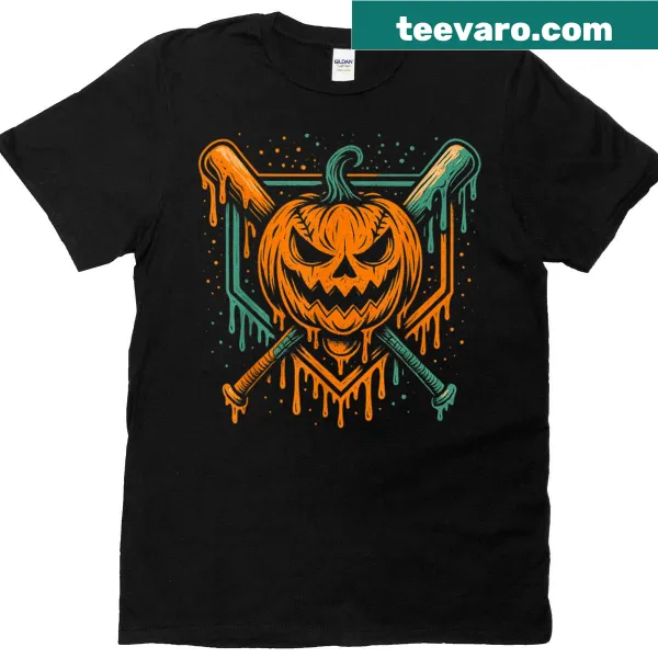 Youth Halloween shirt with pumpkin baseball and ice cream graphic