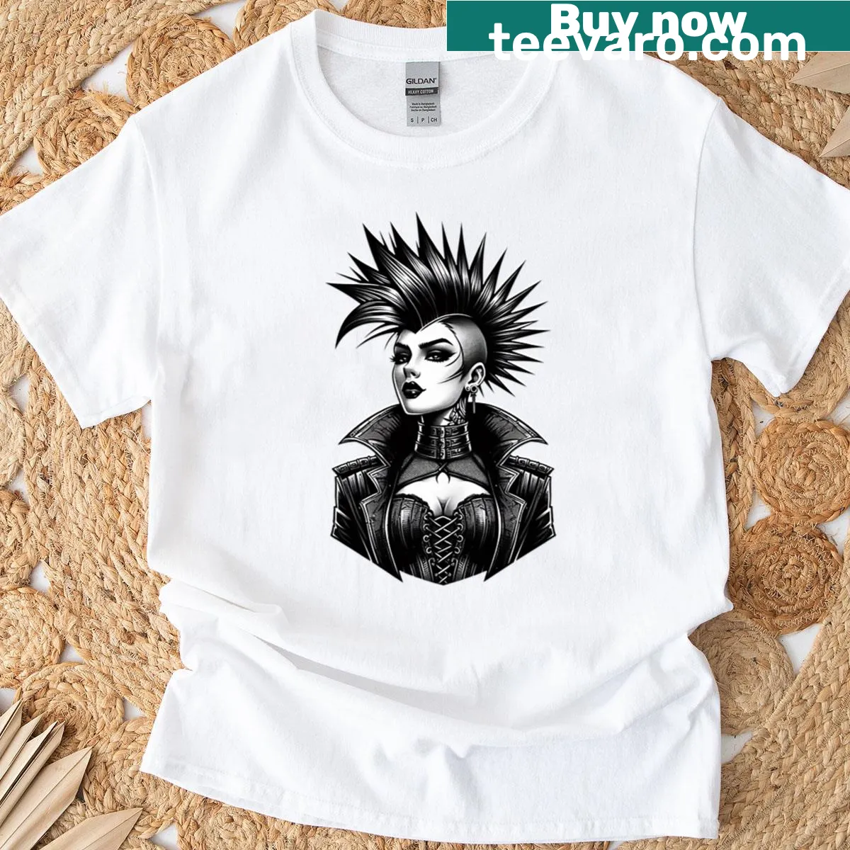 Punk portrait with mohawk on T-shirt — on a men's t-shirt
