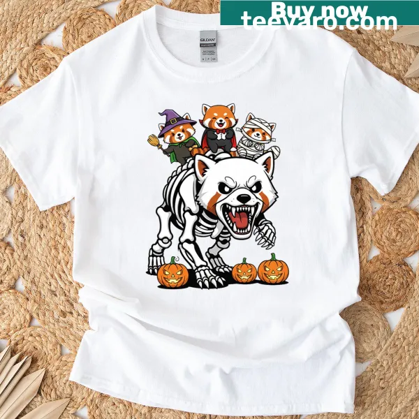 Red panda skeleton mummy witch Halloween graphic T-shirt