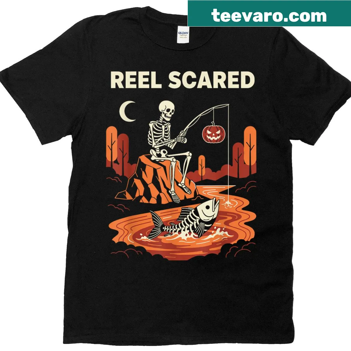 Illustration of a scared fish for Halloween fishing t-shirt — on a men's t-shirt