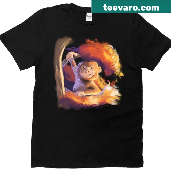 Illustration of a monkey in a fall setting on a T-shirt