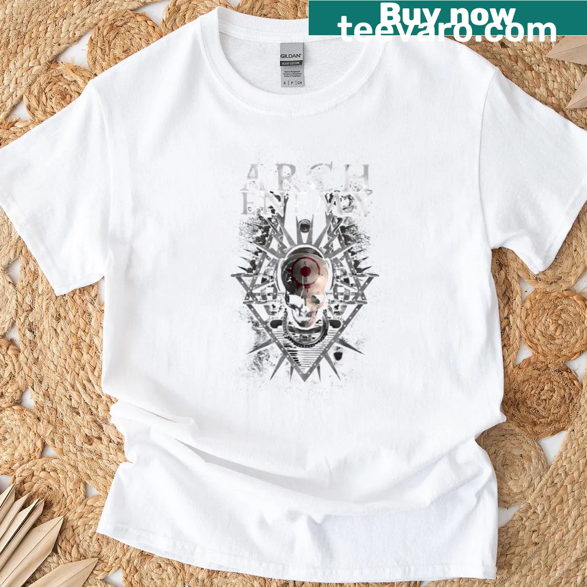 Arch Enemy graphic T-shirt featuring retro artwork — on a men's t-shirt