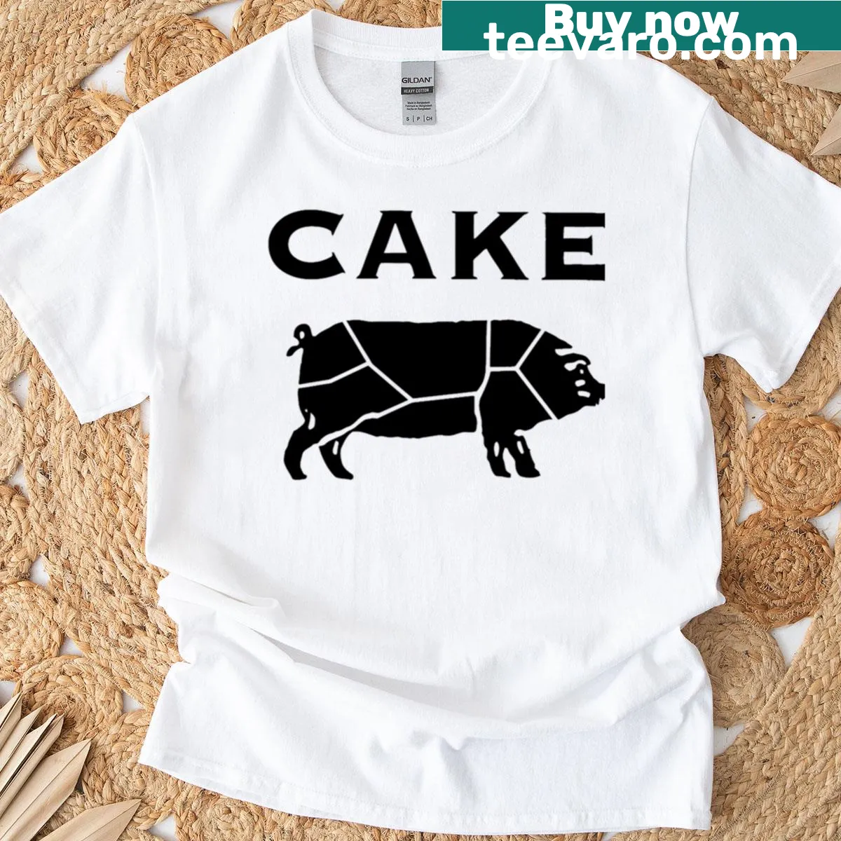 Retro cake graphic on T-shirt — on a men's t-shirt