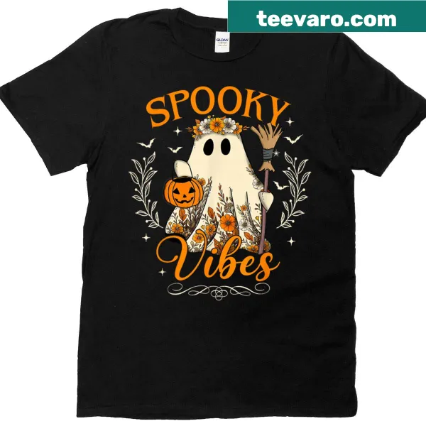 Cute Halloween t-shirt with floral ghosts illustration
