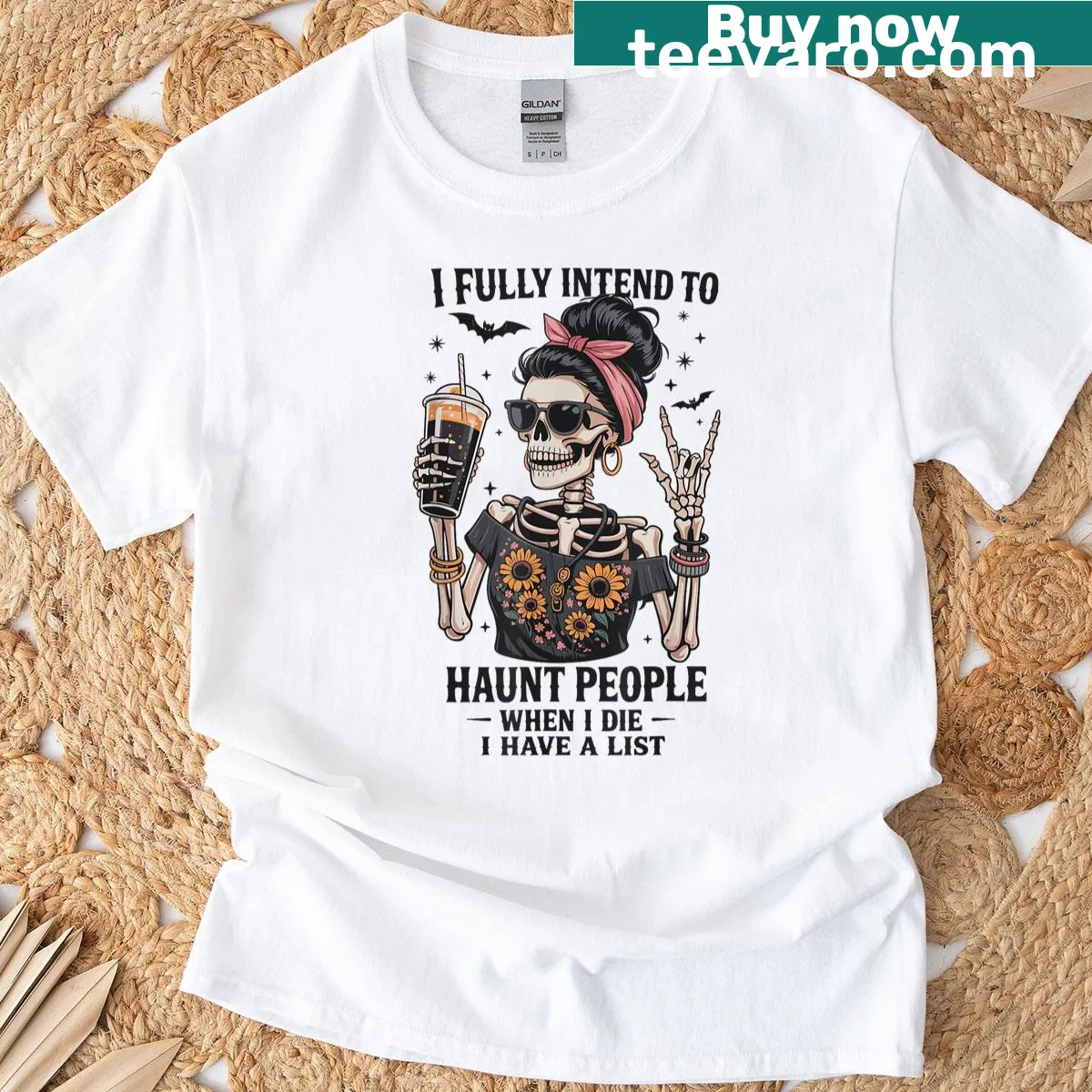 Funny vintage skeleton graphic on a t-shirt for Halloween. — on a men's t-shirt