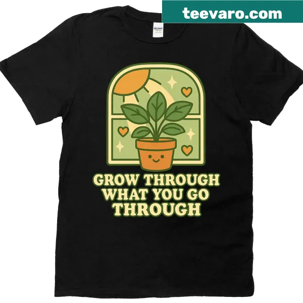 Vintage distressed t-shirt with motivational plant growth graphics