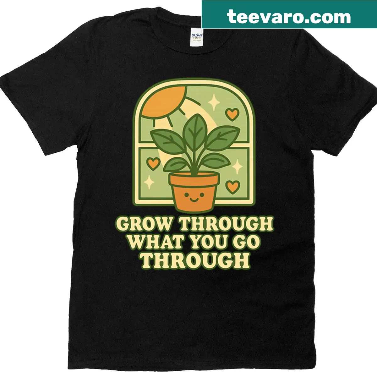 Vintage distressed t-shirt with motivational plant growth graphics — on a men's t-shirt