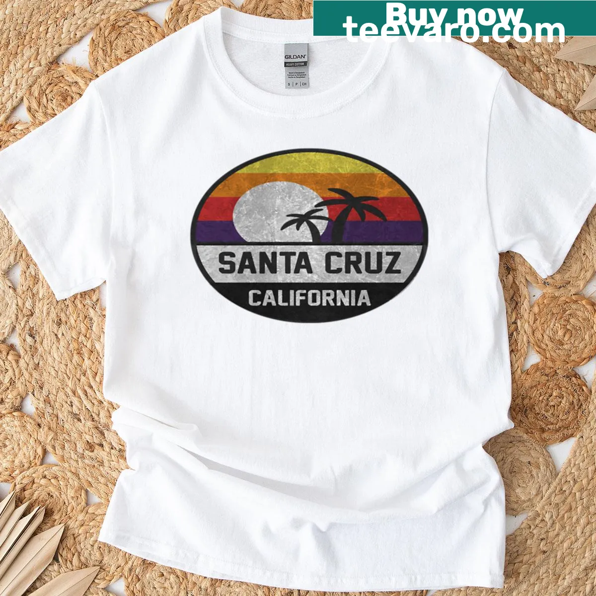 Retro sunset design t-shirt inspired by Santa Cruz — on a men's t-shirt