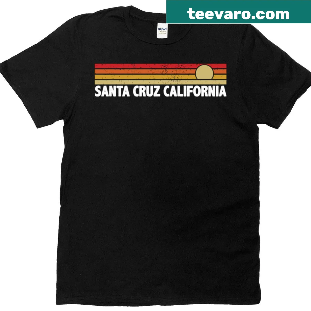 Retro Santa Cruz surfing and skateboarding graphic T-shirt — on a men's t-shirt