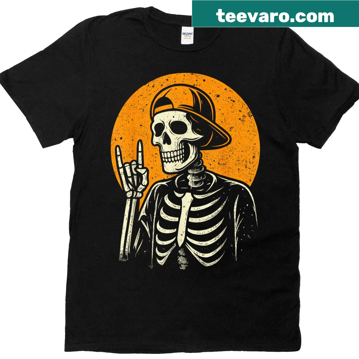 Rocker Skeleton T-shirt with punk rock Halloween graphic — on a men's t-shirt