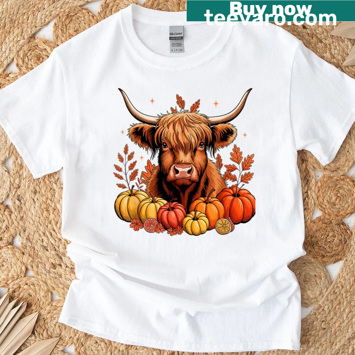 Cute Highland cow design for Thanksgiving t-shirt. — on a men's t-shirt