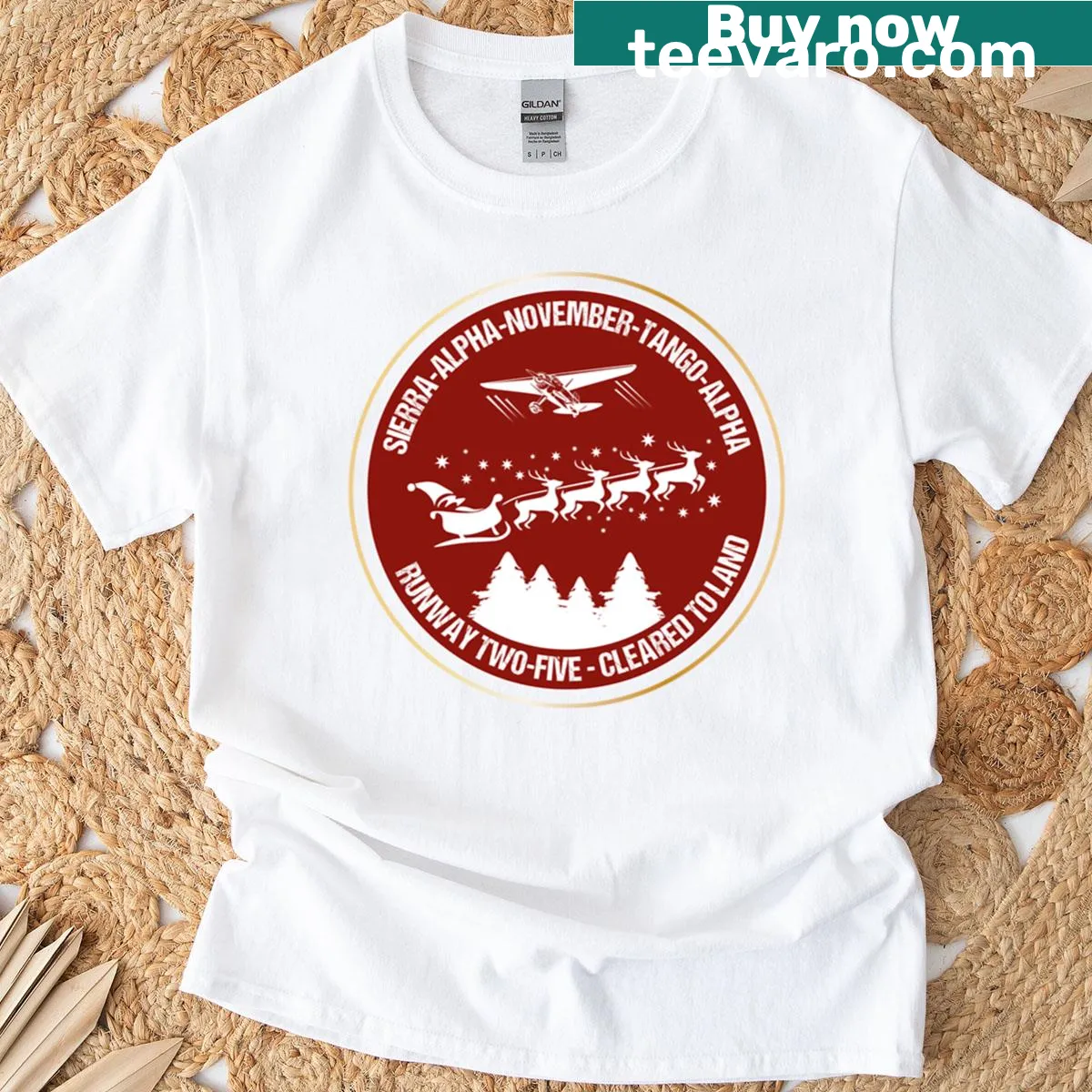 Retro Santa Airlines aviation t-shirt designed for the holidays — on a men's t-shirt