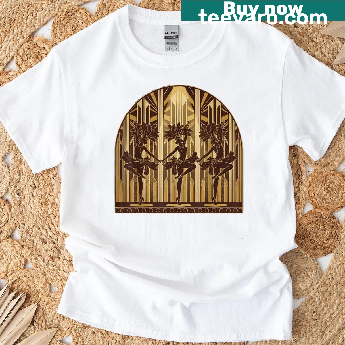 Retro T-shirt featuring dancers and showgirls in cabaret style — on a men's t-shirt