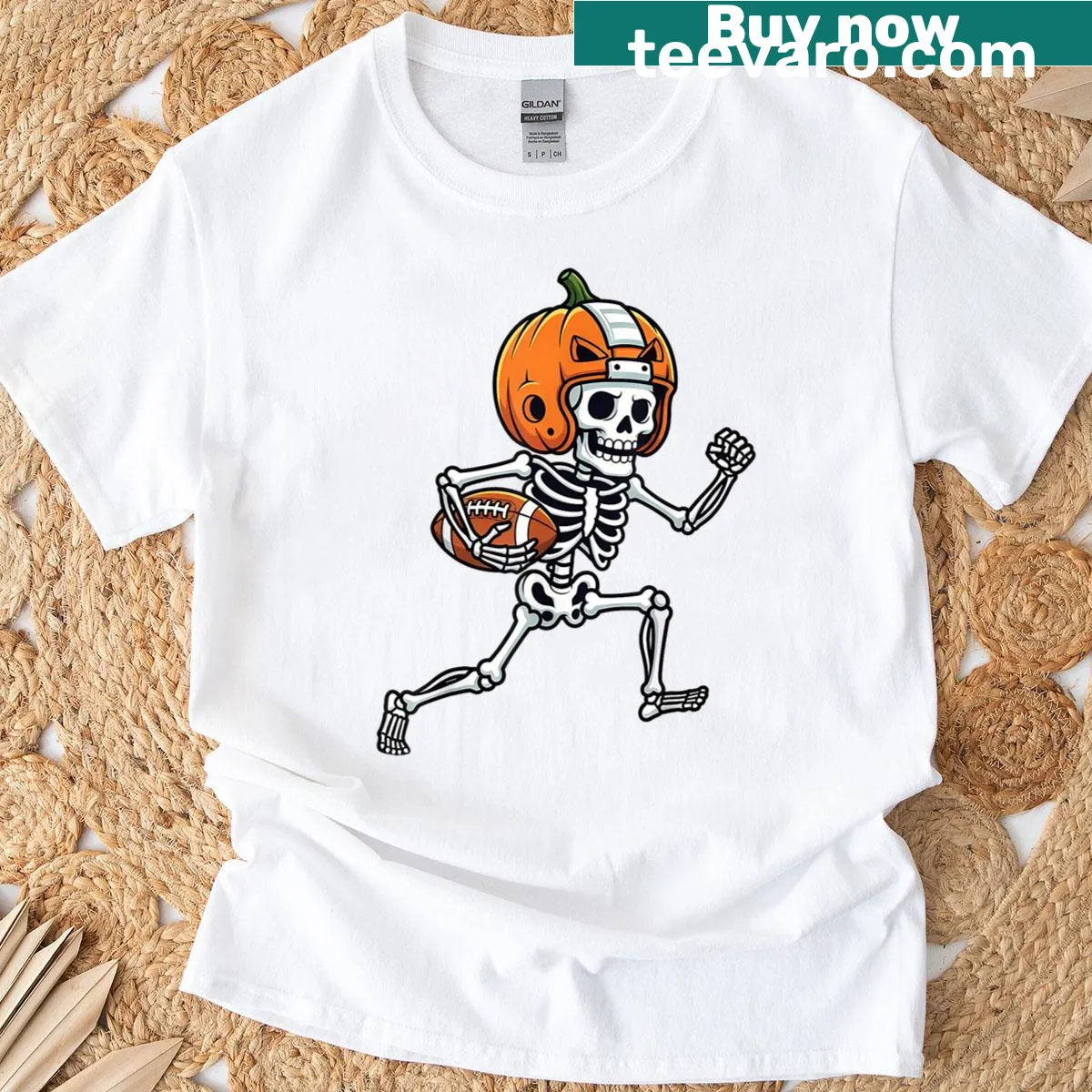 Cartoon skeleton football player design for kids t-shirt — on a men's t-shirt