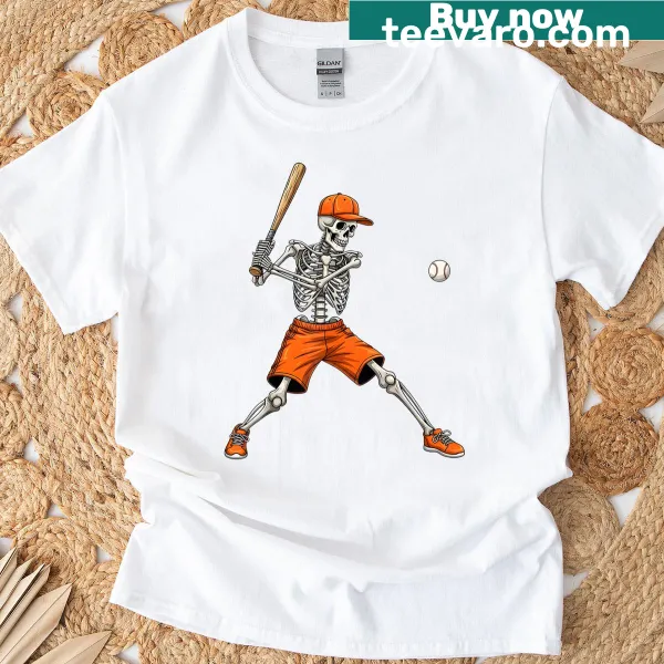 Cartoon skeleton baseball costume t-shirt for Halloween