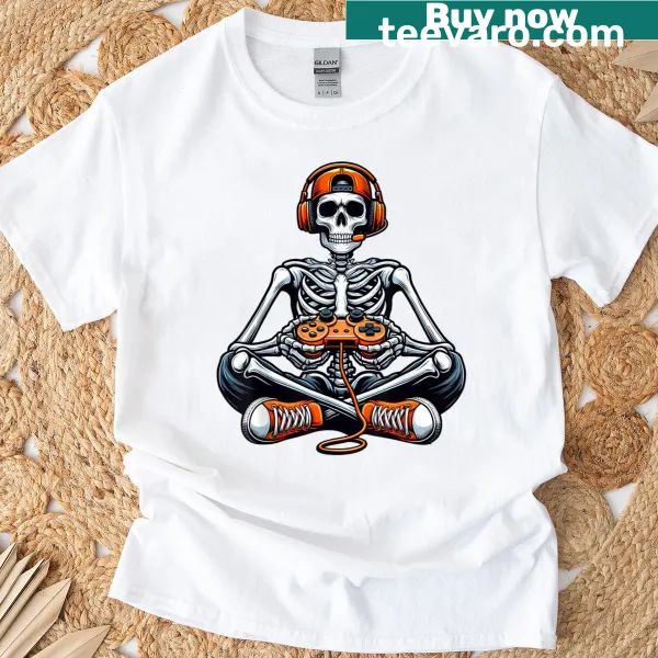 Funny skeleton gamer t-shirt for Halloween