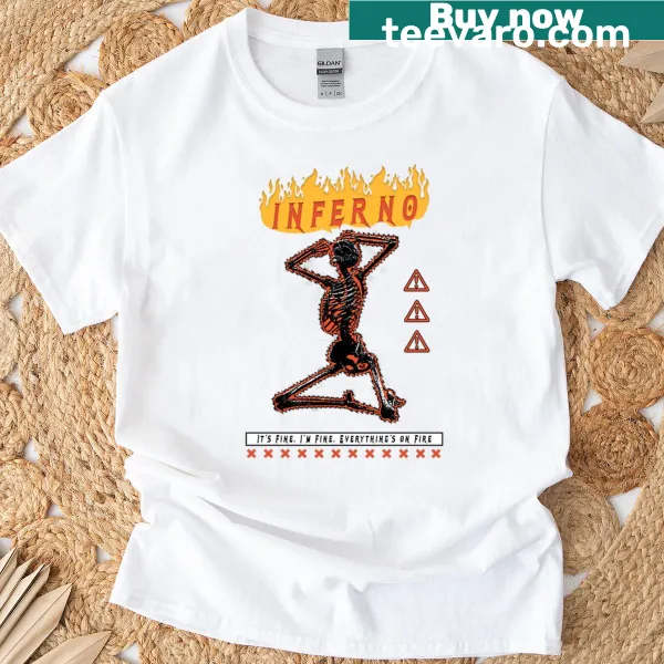 Skeleton in flames Halloween design on T-shirt