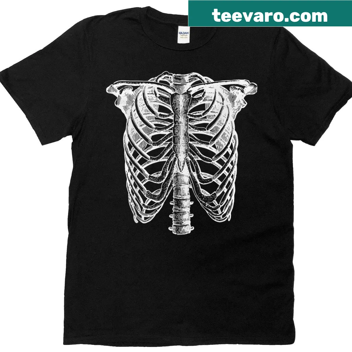 Skeleton rib cage anatomy graphic on a Halloween T-shirt — on a men's t-shirt