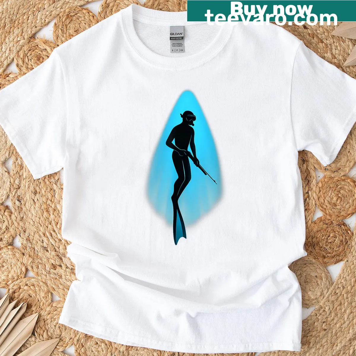 Spearfishing diver illustration with harpoon for ocean lovers — on a men's t-shirt