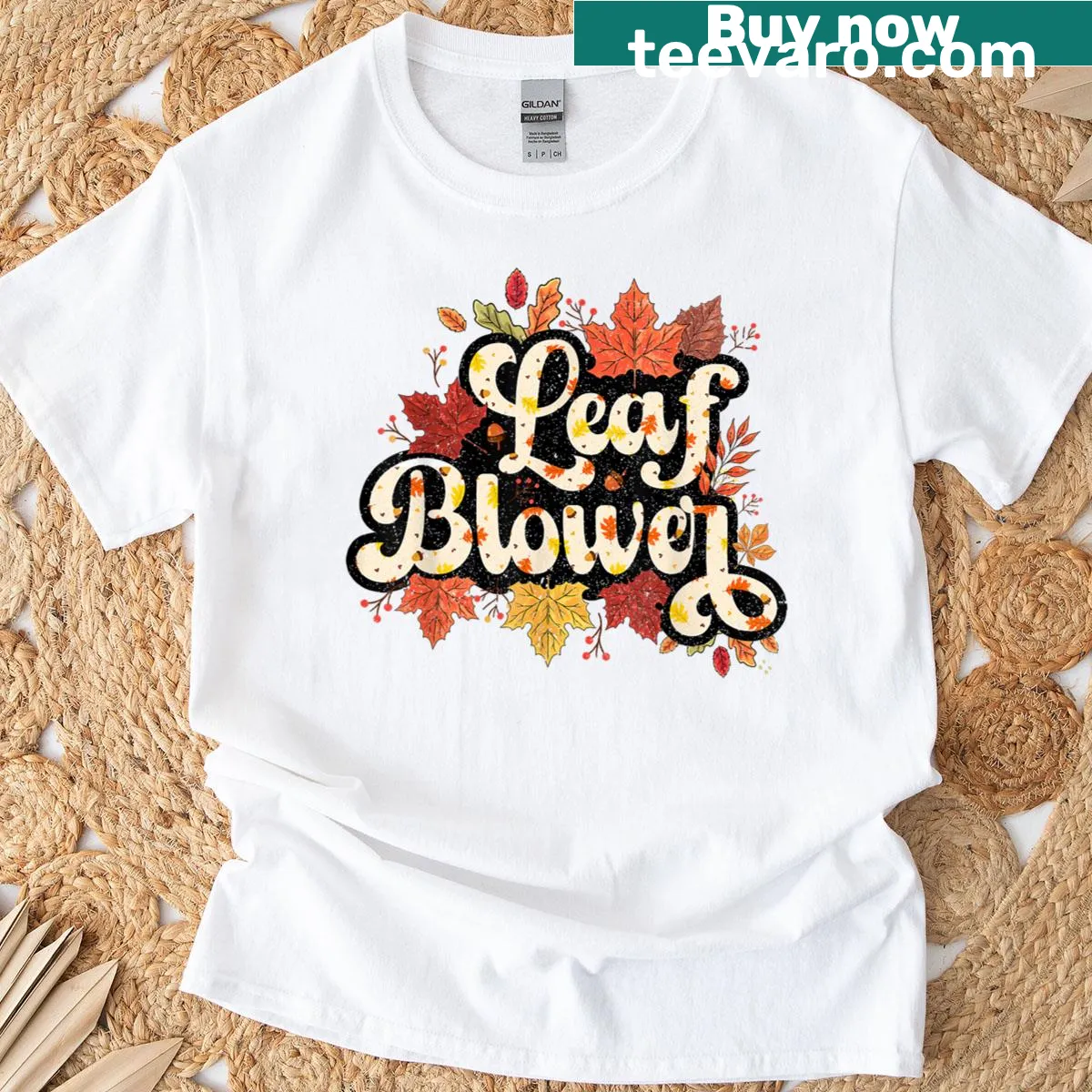 Funny fall pun about using a leaf blower on a cozy t-shirt. — on a men's t-shirt