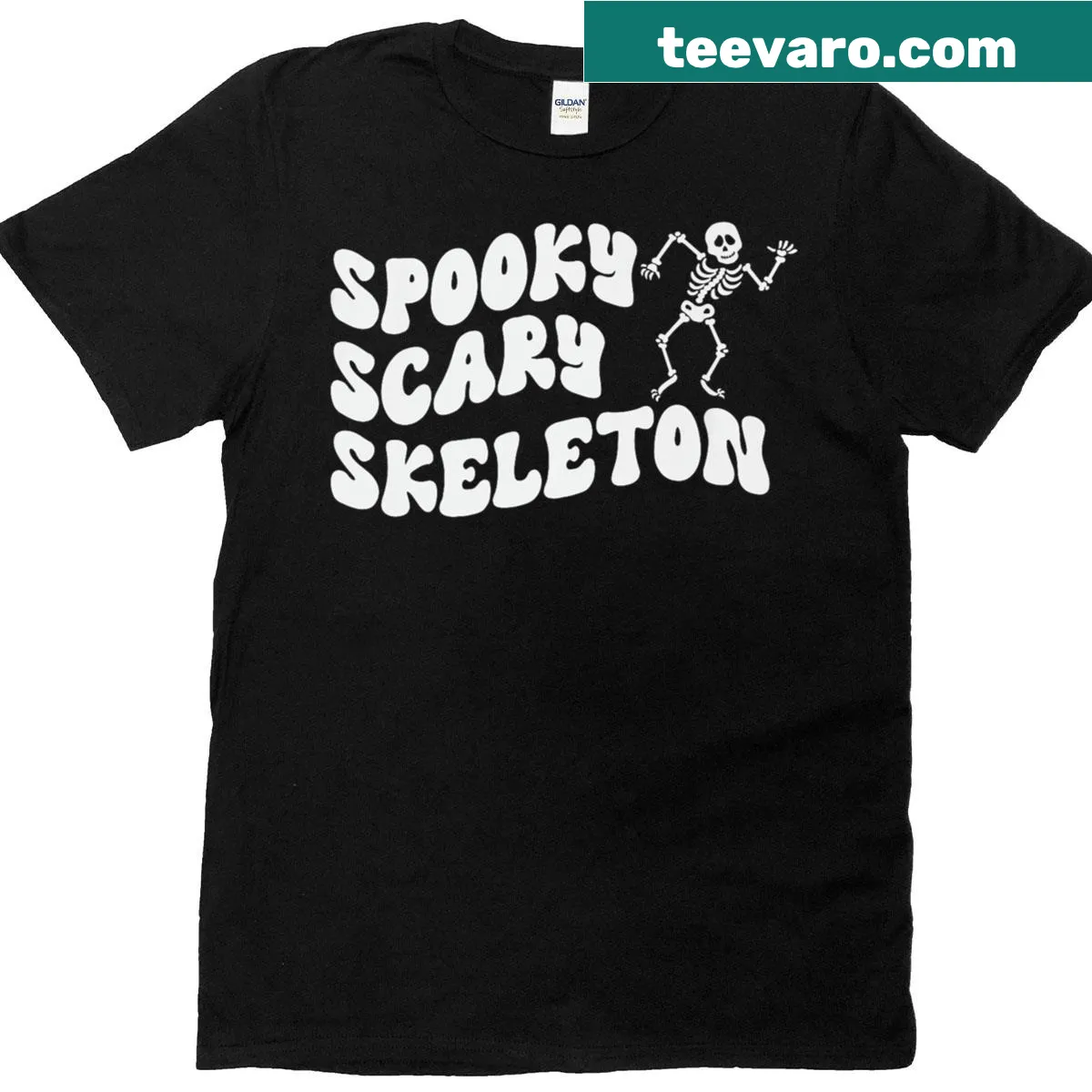 Funny Halloween t-shirt with spooky skeleton graphic — on a men's t-shirt