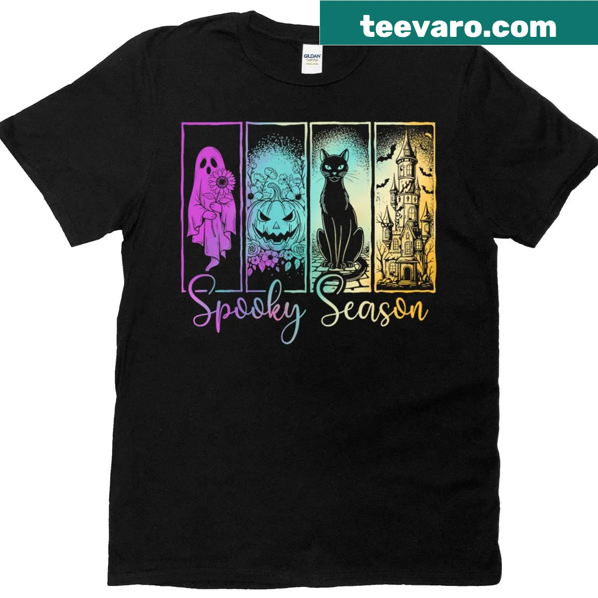 Charming ghosts and pumpkins graphic Halloween T-shirt — on a men's t-shirt