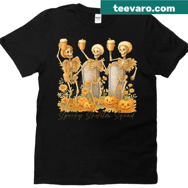 Cartoon skeleton squad design for Halloween on a T-shirt.