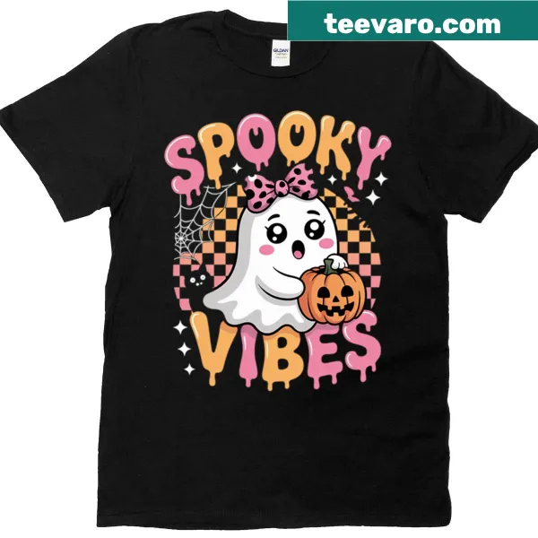 Kawaii ghost t-shirt with a playful bow design