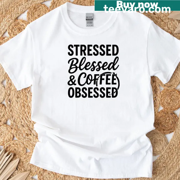 Bold script lettering on a coffee-themed t-shirt