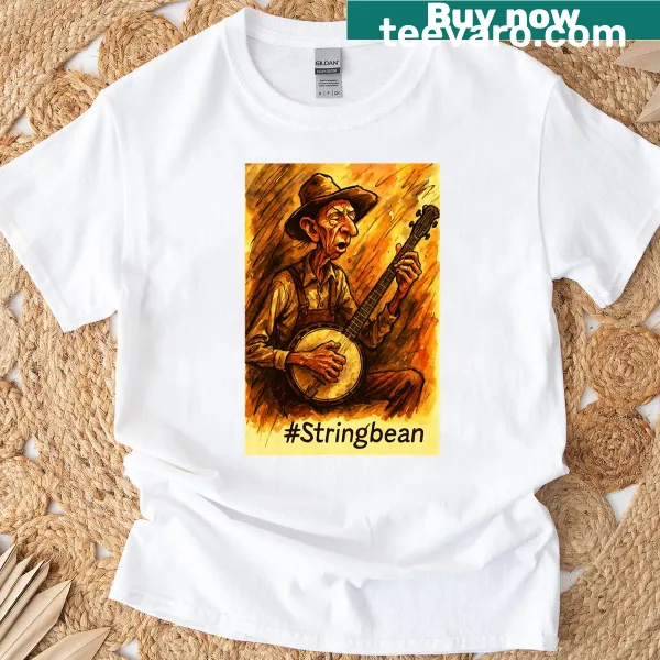 Illustration of a banjo musician on a casual t-shirt