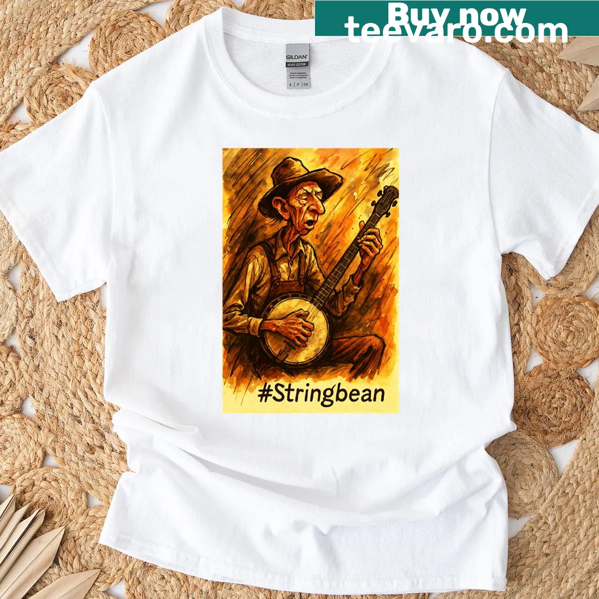 Illustration of a banjo musician on a casual t-shirt — on a men's t-shirt