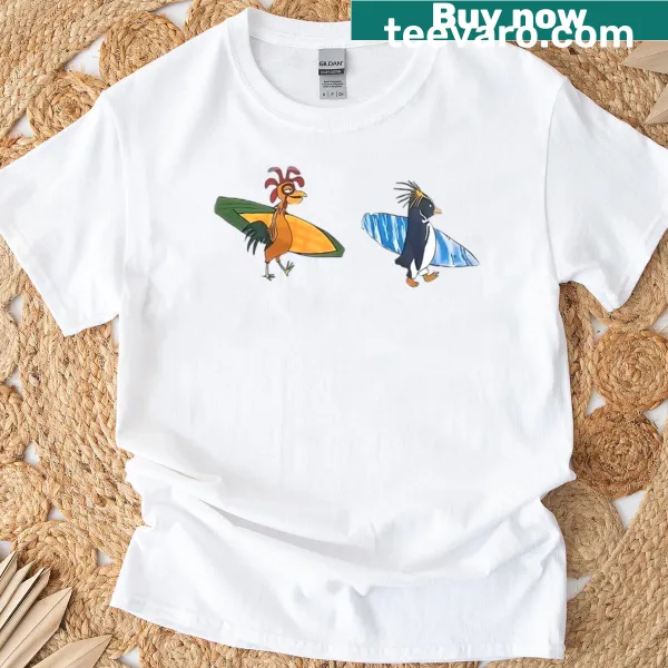 Cartoon illustration of Chicken Joe and Cody on a T-shirt