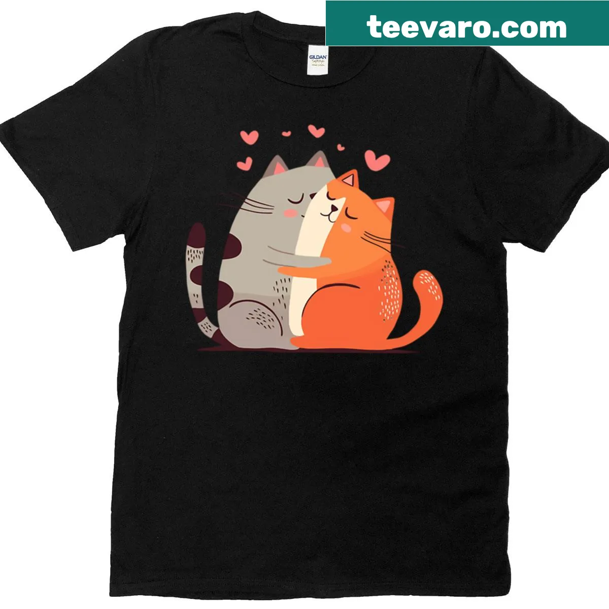 Adorable illustration of two cats hugging on a T-shirt. — on a men's t-shirt