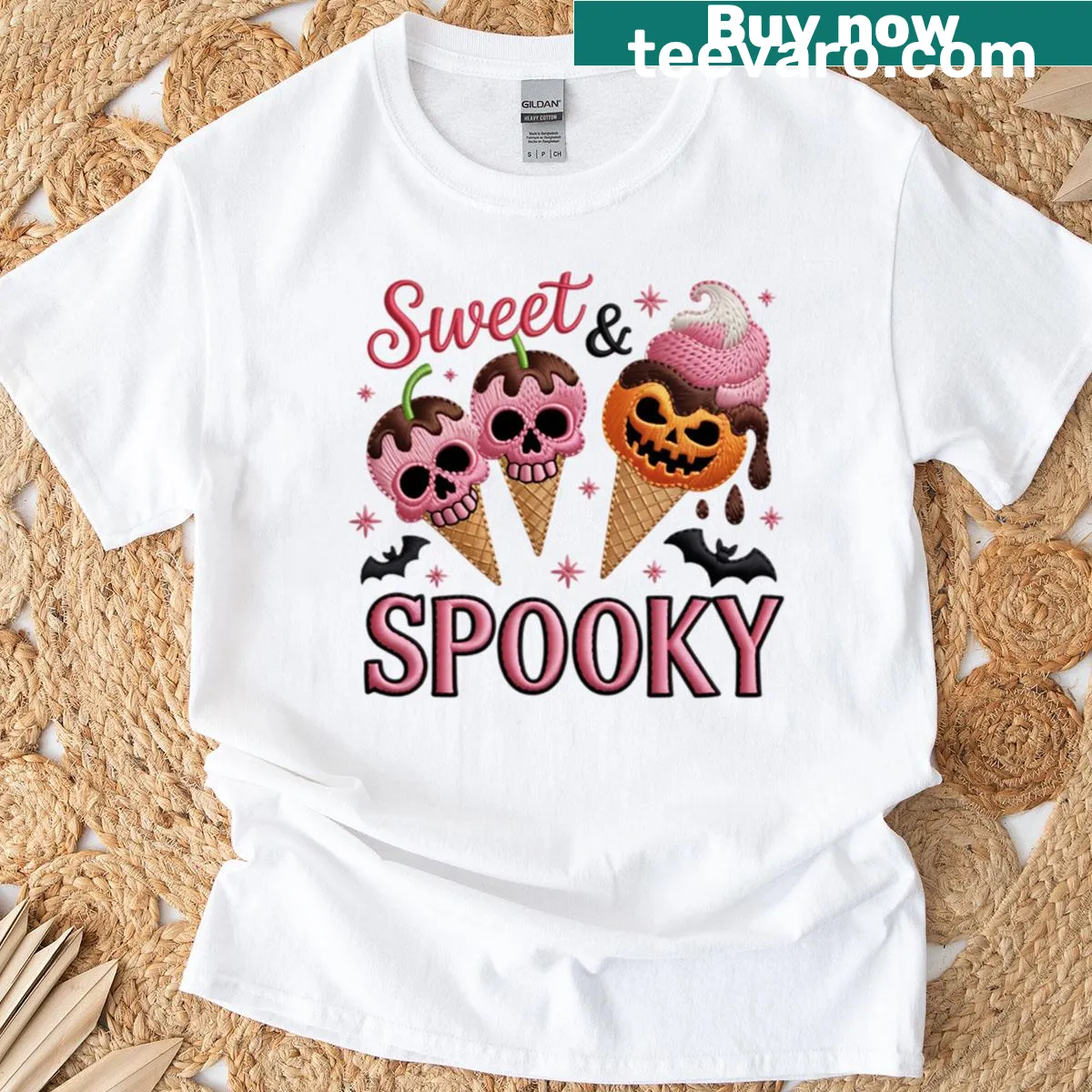 T-shirt featuring a spooky skull ice cream design for Halloween — on a men's t-shirt