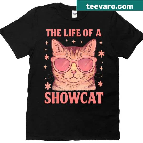Cute pink T-shirt with an illustrated cat wearing sunglasses