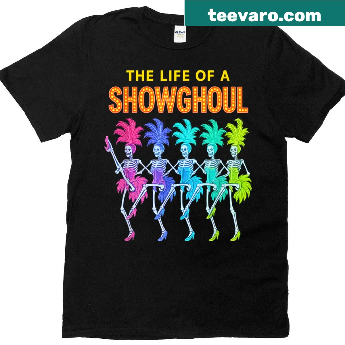 Edgy T-shirt with a showghoul skeleton graphic. — on a men's t-shirt