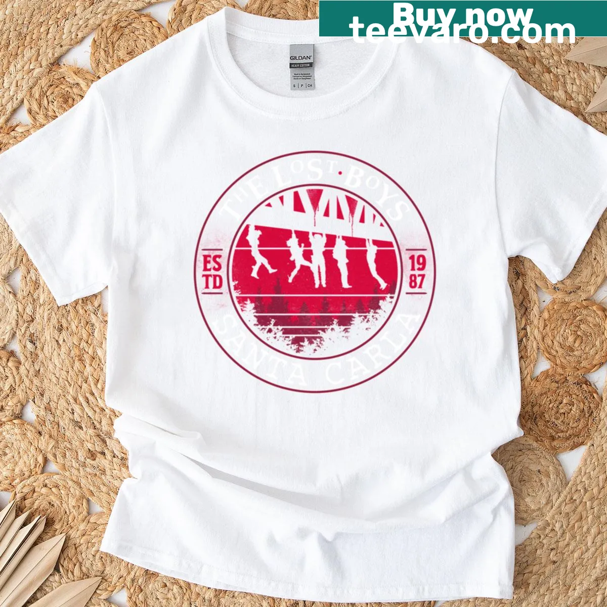 Vintage-inspired T-shirt featuring iconic imagery from The Lost Boys movie — on a men's t-shirt