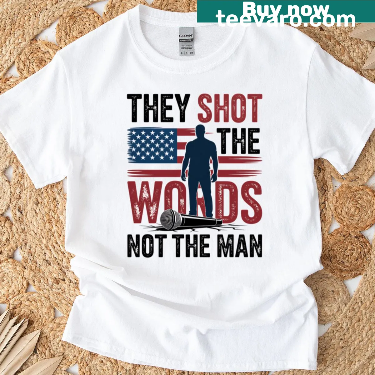 Shirt with the phrase 'They Shot The Words' in large print — on a men's t-shirt
