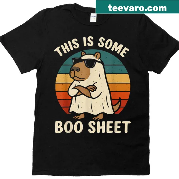 Funny capybara ghost Halloween T-shirt with humorous text.