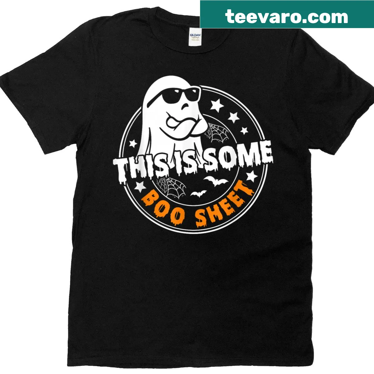 Funny retro ghost design T-shirt with pun for Halloween — on a men's t-shirt
