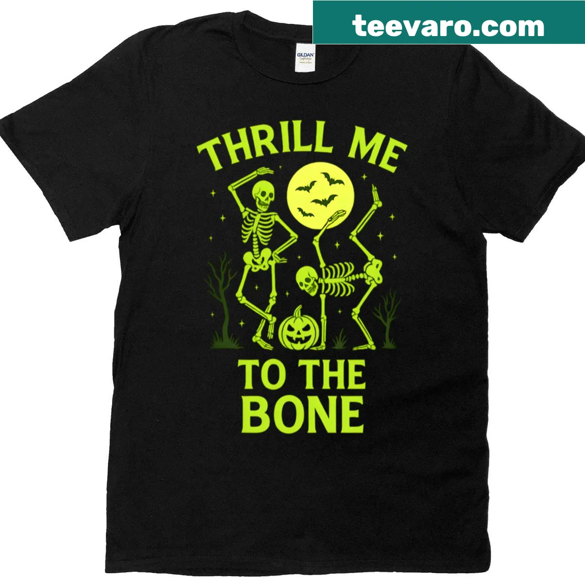 Skeleton dance Halloween-themed T-shirt design — on a men's t-shirt