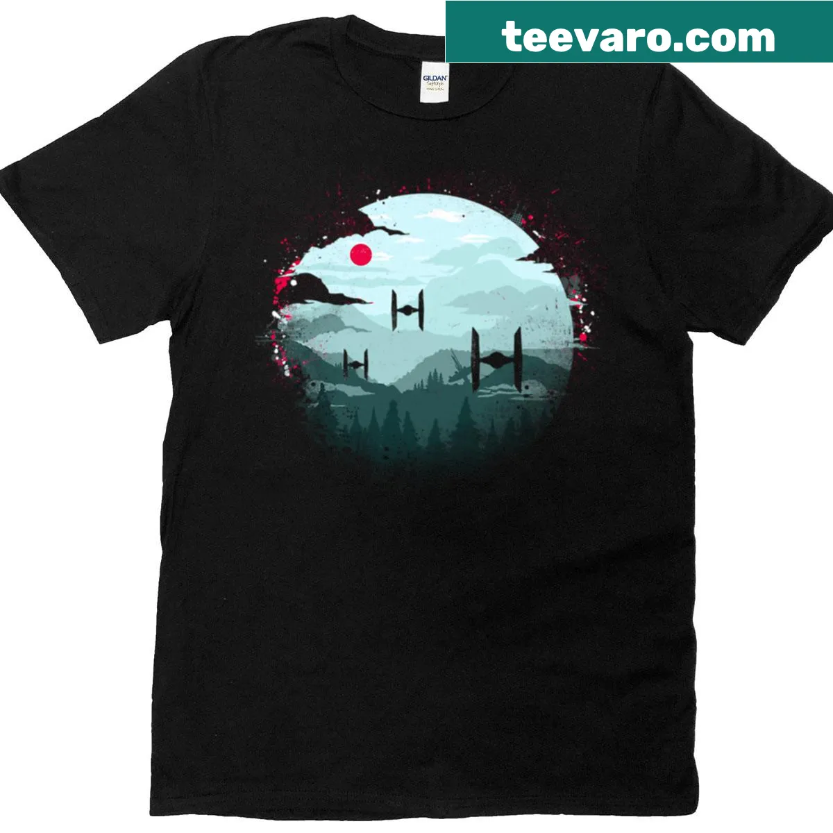Cartoon design of Tie Fighters graphic on T-shirt — on a men's t-shirt