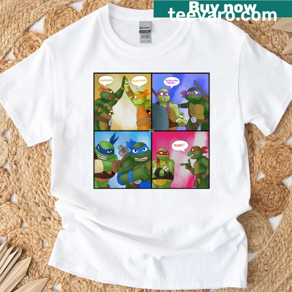 Crossover graphic T-shirt featuring characters from Tmnt 1987 and 2012