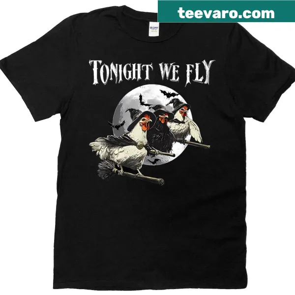 Funny Halloween T-shirt with a chicken in a witch hat design